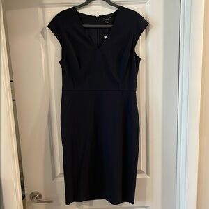 Ann Taylor Black Sheath Midi Dress V-Neck